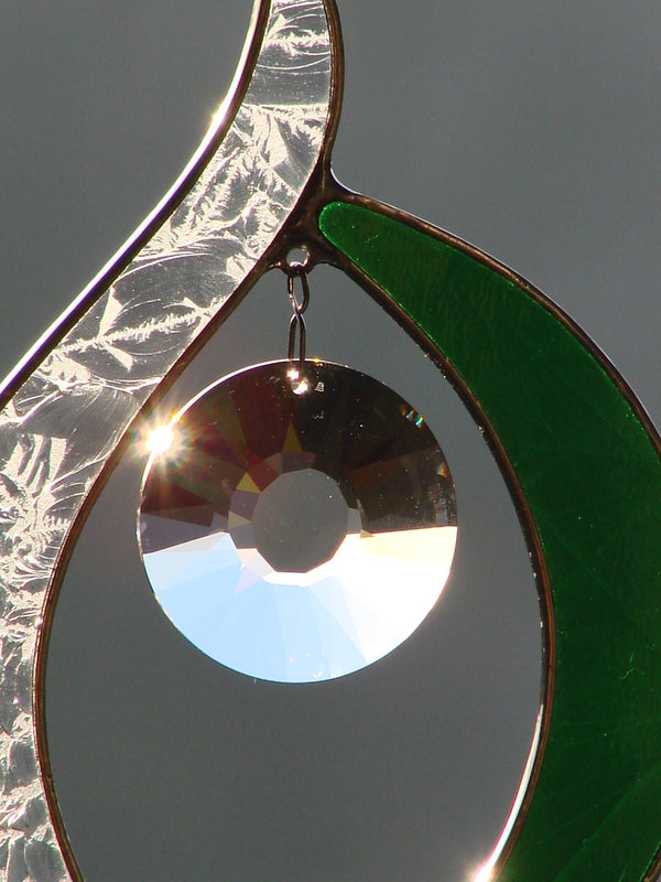 Fensterbild Eisblume-dunkelgrün glatt, mit Swarovski-Sonne 40mm