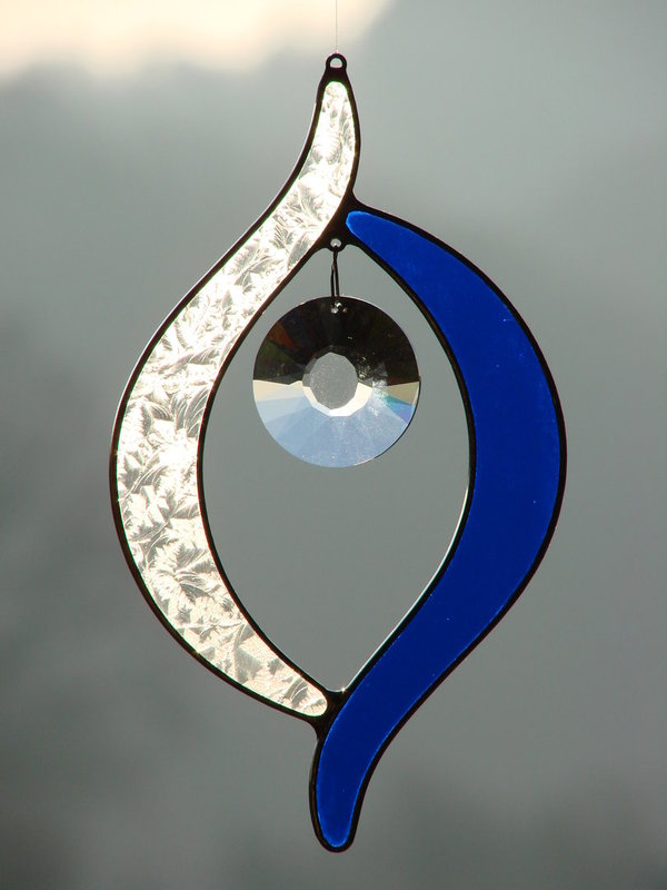 Fensterbild Eisblume-dunkelblau glatt, mit Swarovski-Sonne 40mm