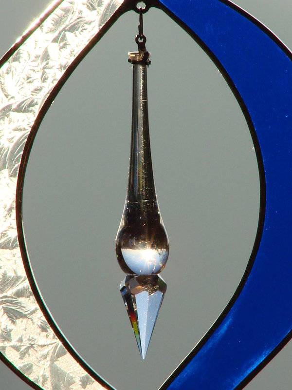 Fensterbild Eisblume-dunkelblau glatt, mit Swarovski-Zapfen 81mm