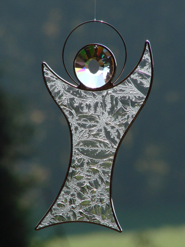 Tiffany-Engel aus Eisblumenglas, mit Swarovski-Sonne 40mm