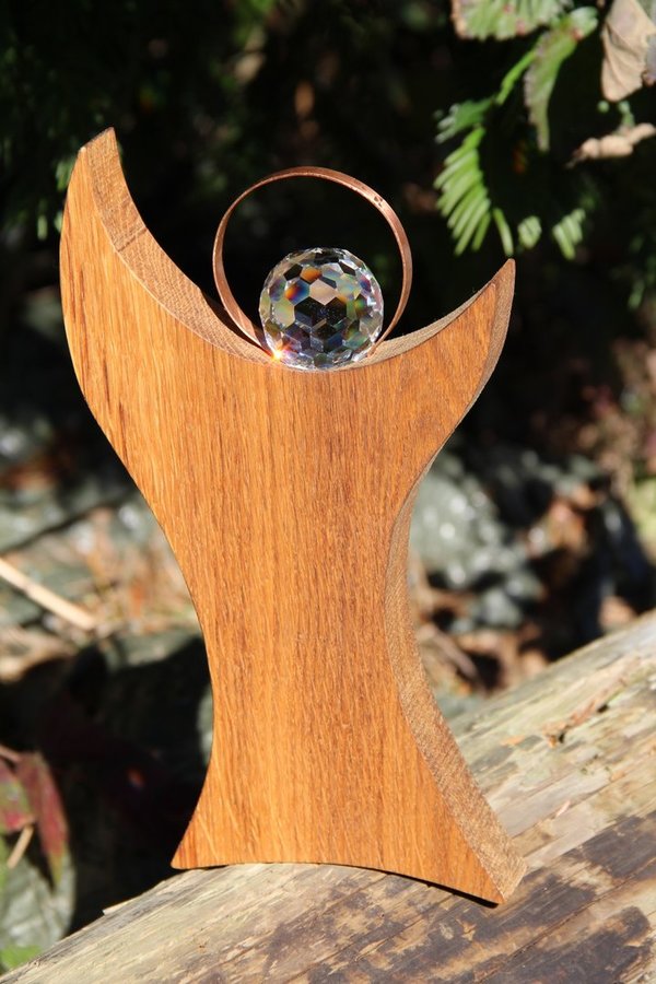 Holz-Engel Nr.7, 145mm x 240mm mit Bleikristall-Kugel