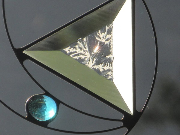 Fensterbild Dreieck Eisblume, Motiv 2, türkis irisierend