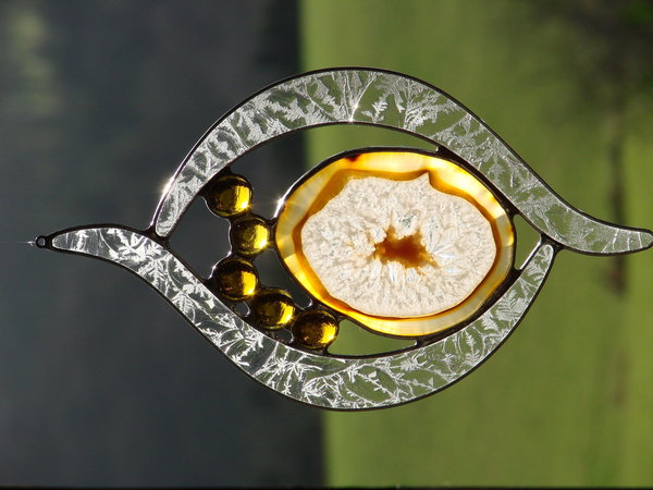 Fensterbild Eisblume-Achatscheibe 82x102 mit 5 Glasnuggets